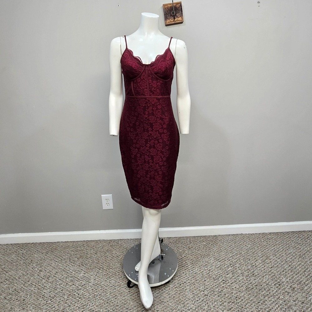 Charlotte Russe Lace Corset Dress Medium Burgundy Bustier Indie Sleaze Coquette